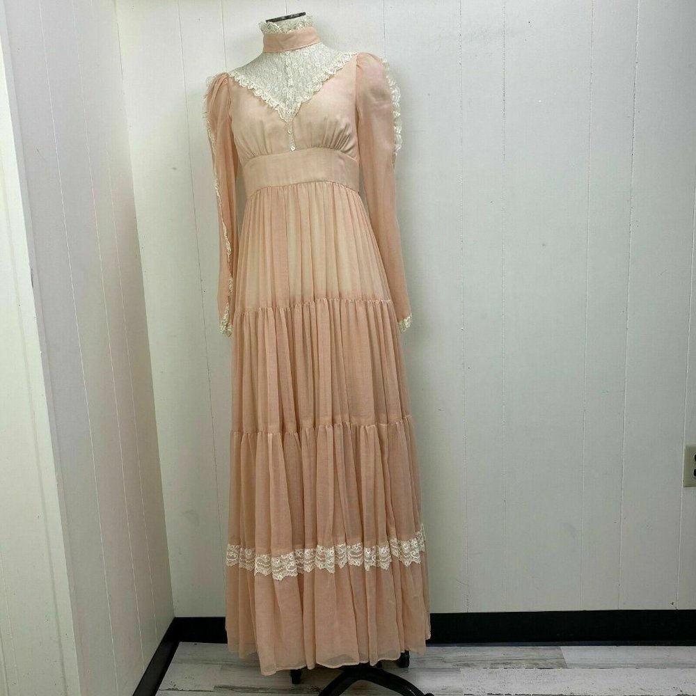 Gunne Sax Flowy Pink Prairie Cottagecore Dress